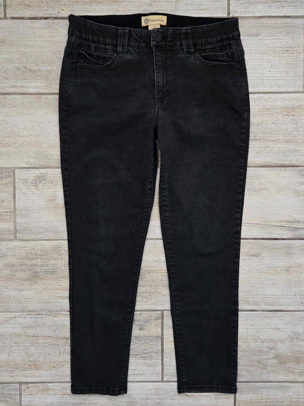 Democracy Ab Shaping Skinny Jeans Womens Faded Black Stretch Waist Band 12